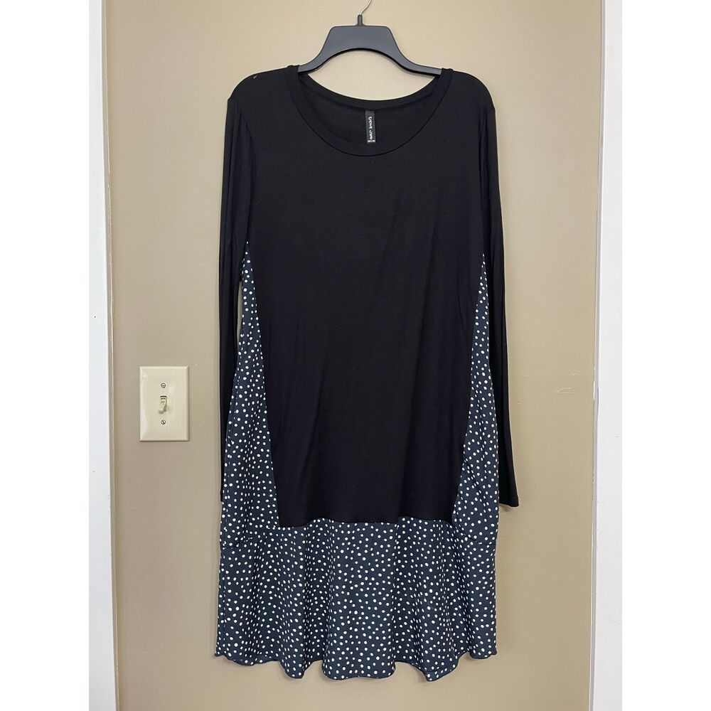 💕LAST CHANCE Casa Lee Women Long Sleeve Black and Navy Blue Polkadot Dress Large